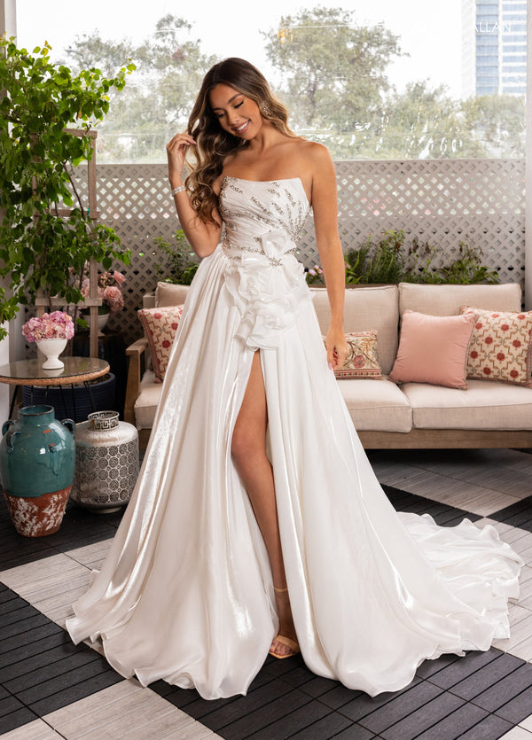 Rachel Allan 50368 Long Slit Floral Wedding Dress