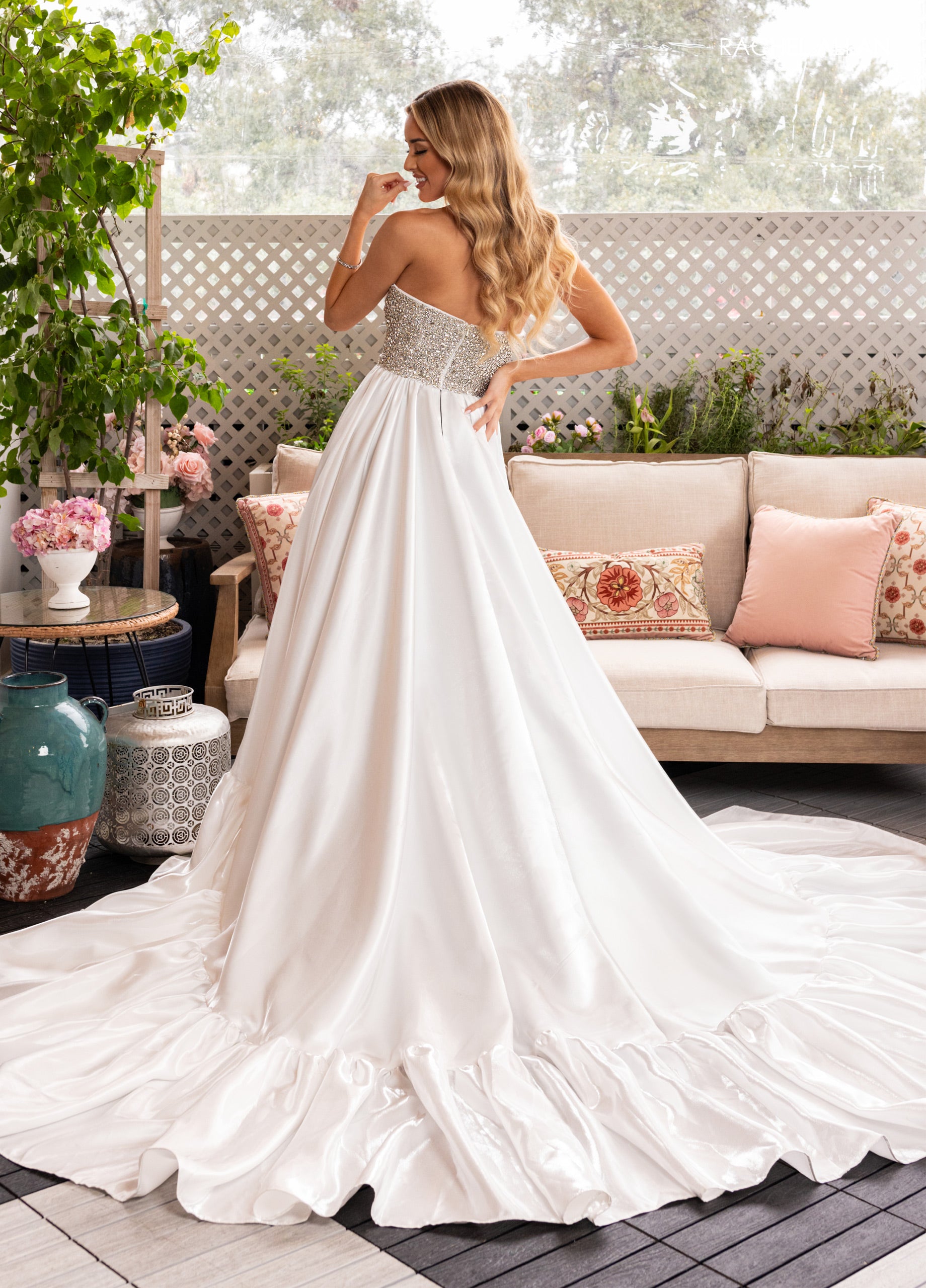 Rachel Allan 50381 Long Prom Velvet Formal Overskirt Ruffle Dress