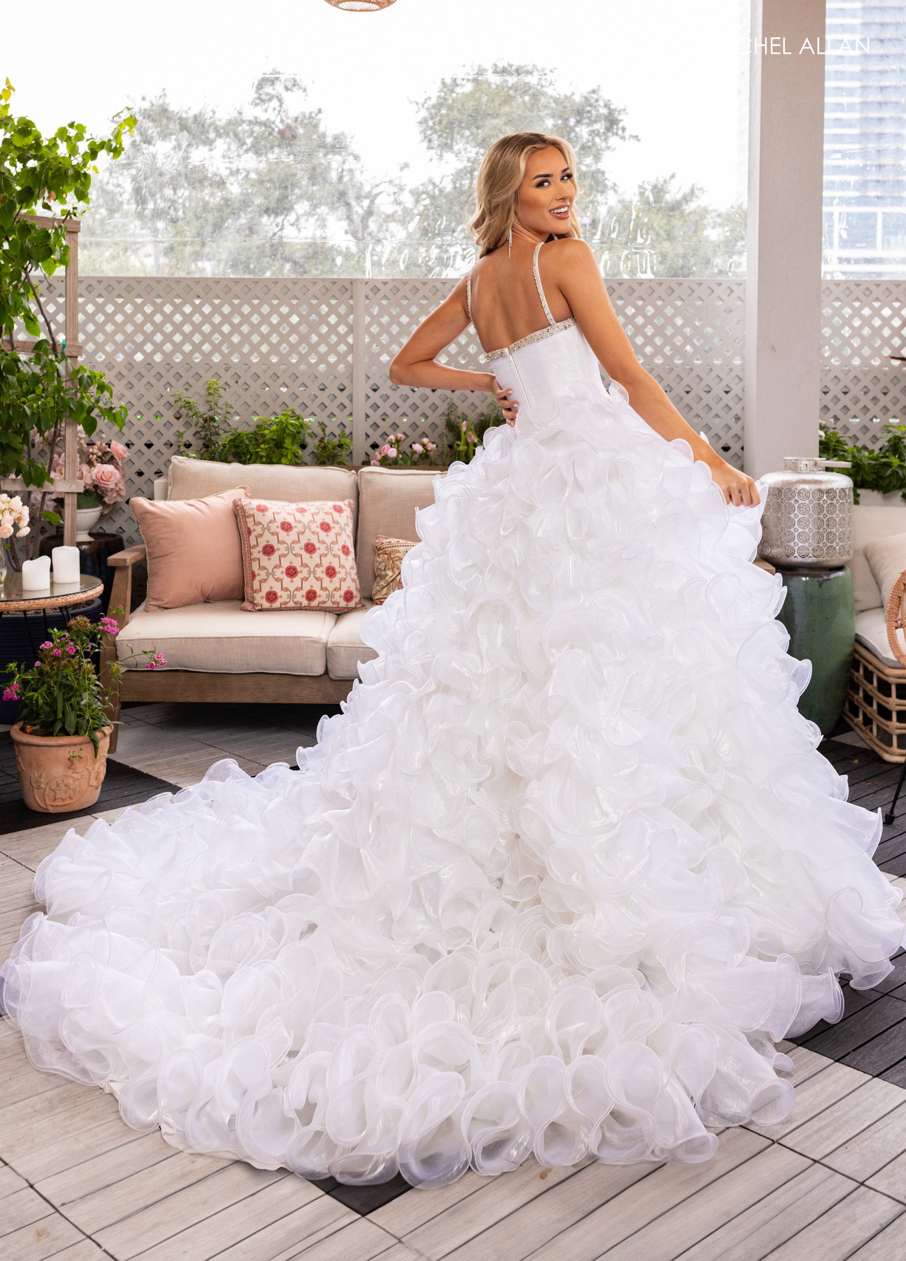 Prom Dresses Ball Gown Long Slit Ruffle Prom Dress White