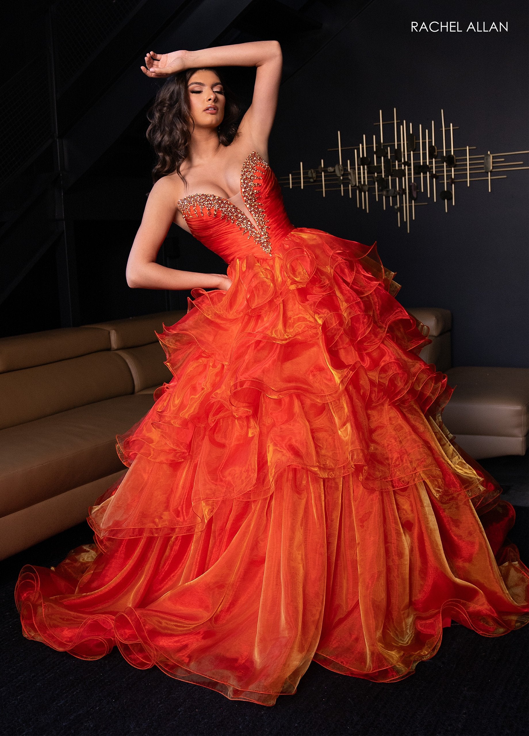 Prom Dresses Long Ball Gown Formal Prom Ruffle Dress Tangerine