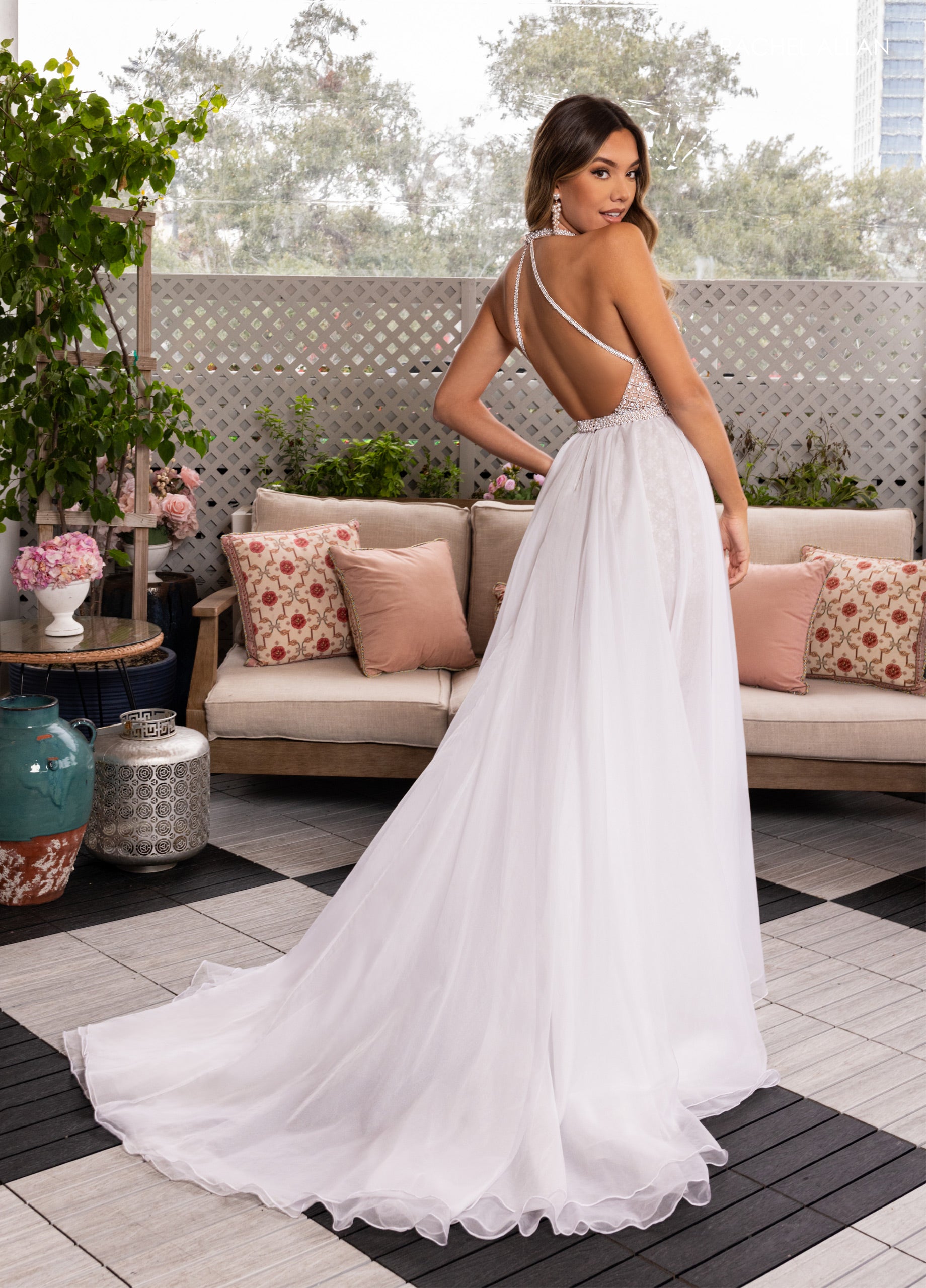 Rachel Allan 50380 Short Overskirt Beaded Cocktail Mini Jumpsuit