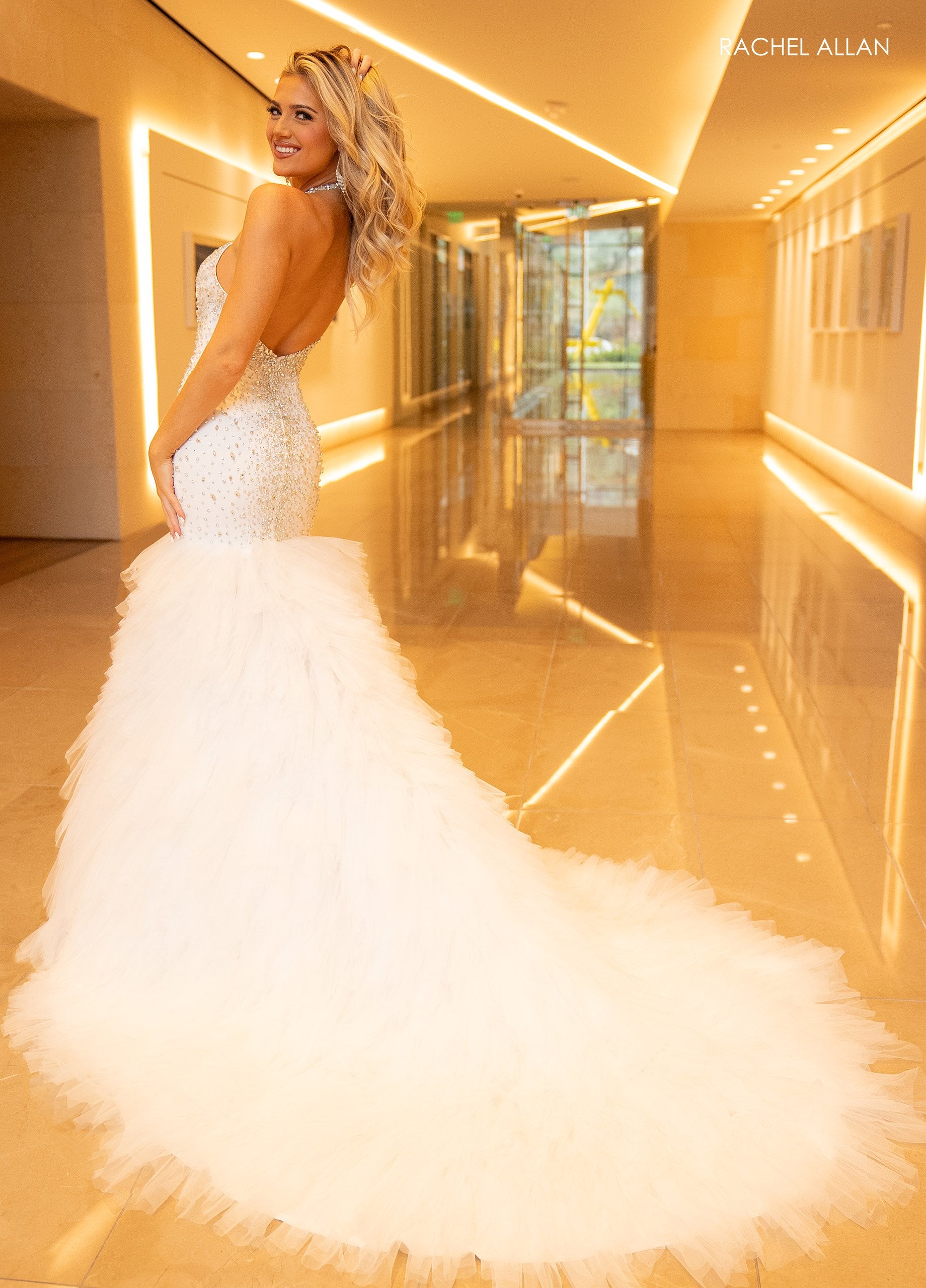 Prom Dresses Long Mermaid Formal Ruffled Prom Dress WHITE