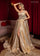 Prom Dresses A Line Formal Long Slit Metallic Dress Gold