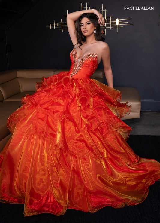 Prom Dresses Long Ball Gown Formal Prom Ruffle Dress Tangerine