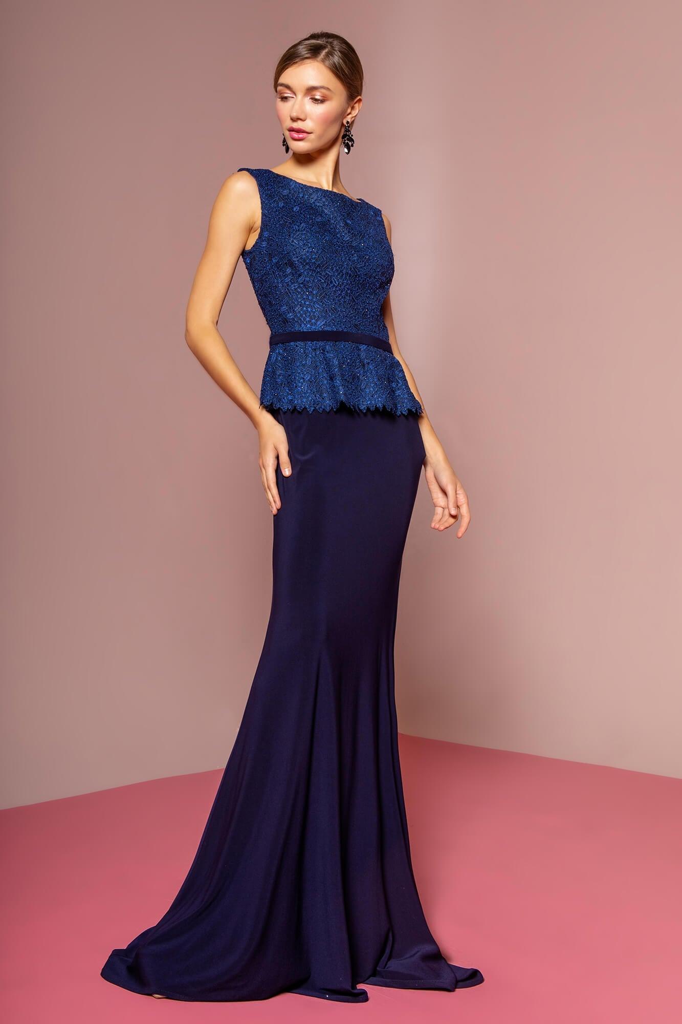Black Peplum Jersey Floor Length Prom Dress Formal for $204.99 โ The