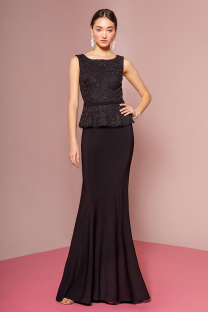 Peplum Jersey Floor Length Prom Dress Formal - The Dress Outlet Elizabeth K