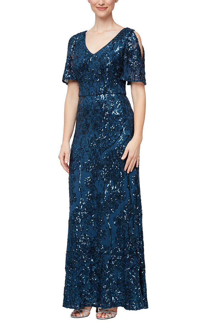 Alex Evenings 8296611 A Line Long Formal Petite Mother of the Bride Sequin Dress