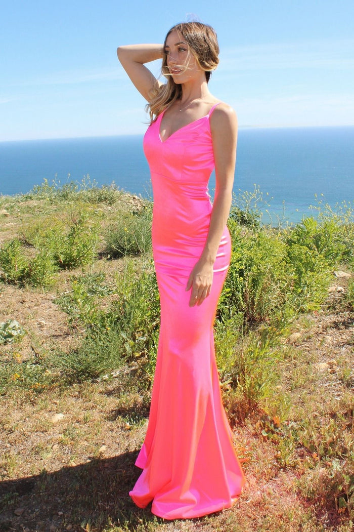 Prom Dresses Long Fitted Bustier Prom Dress Neon Fuchsia