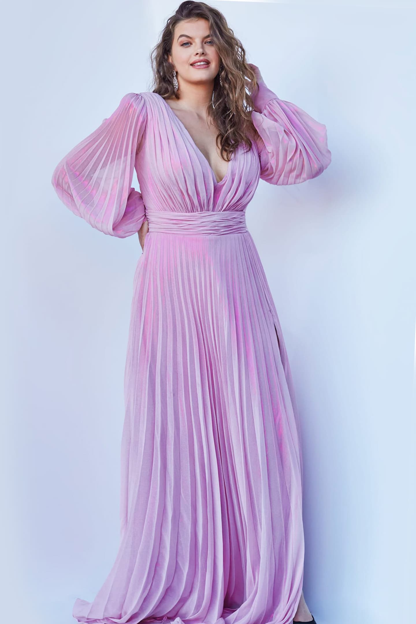 Plus Size Dresses Long Pleated A Line Formal Plus Size Dress LIGHT-PINK