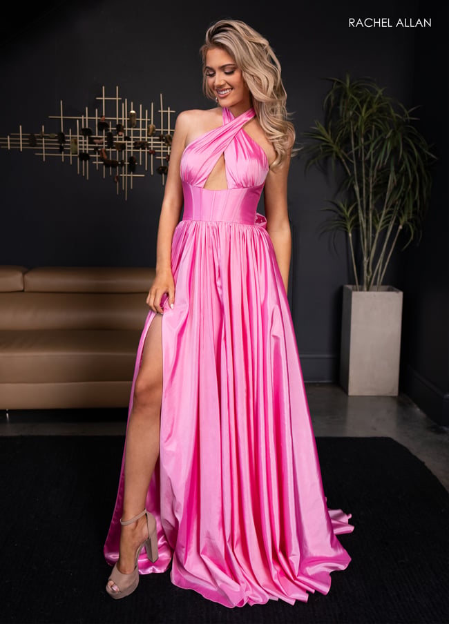 Prom Dresses A Line Long Formal Slit Prom Dress Candy Pink