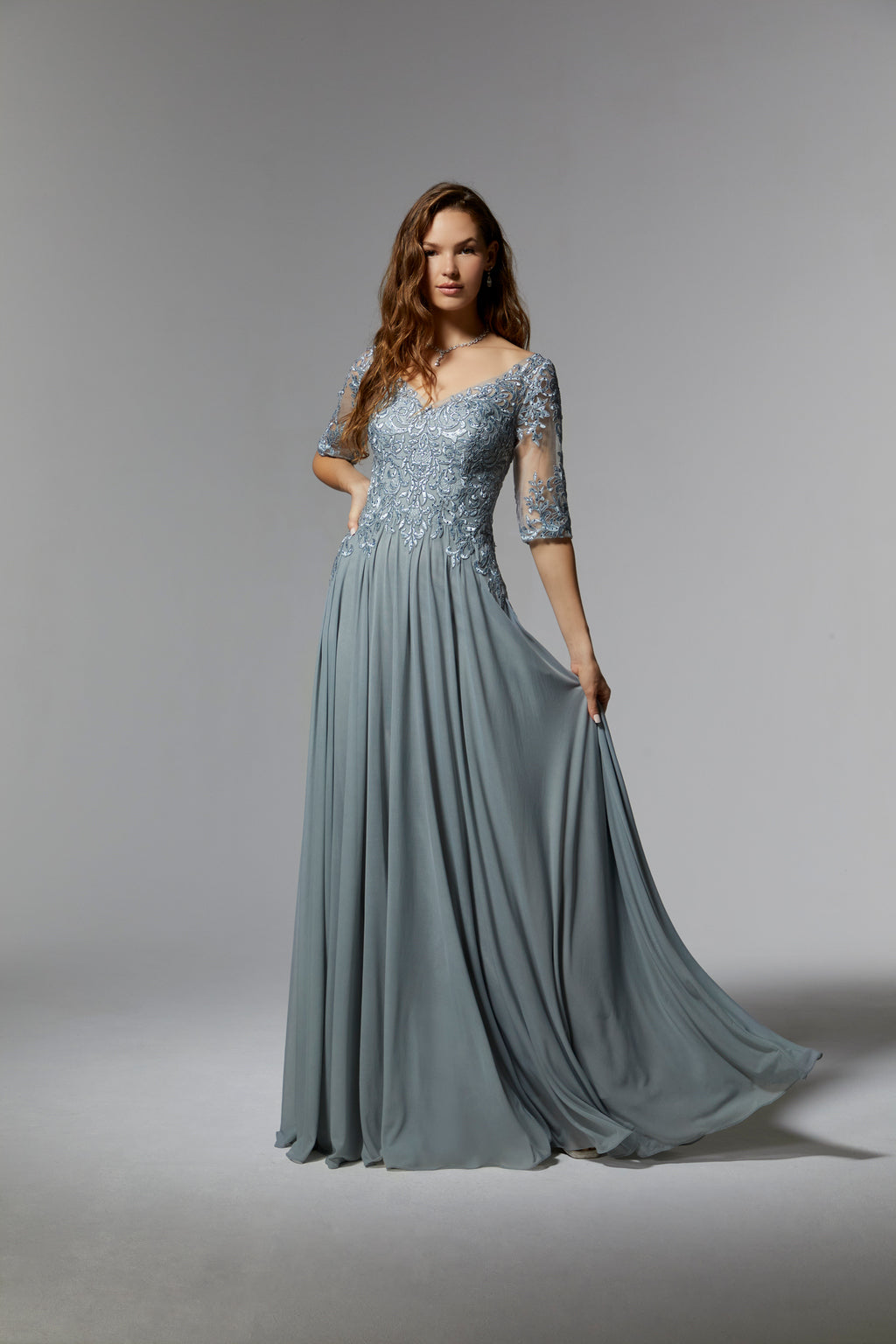 Plus Size Formal Long Sleeve Beaded Dress MGNY 71805 – The Dress