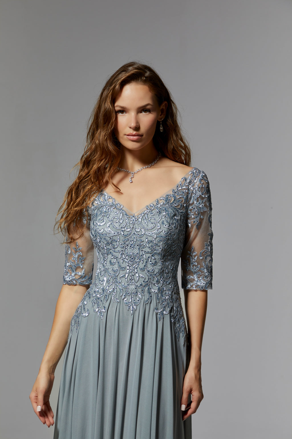 Plus Size Formal Long Sleeve Beaded Dress MGNY 71805 – The Dress
