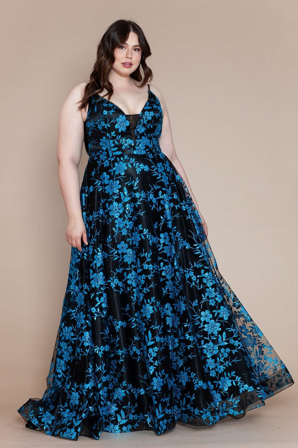 Sweetheart Floor-Length Floral Tulle Gown with Lace-Up Back Formal Dress Poly USA W1134