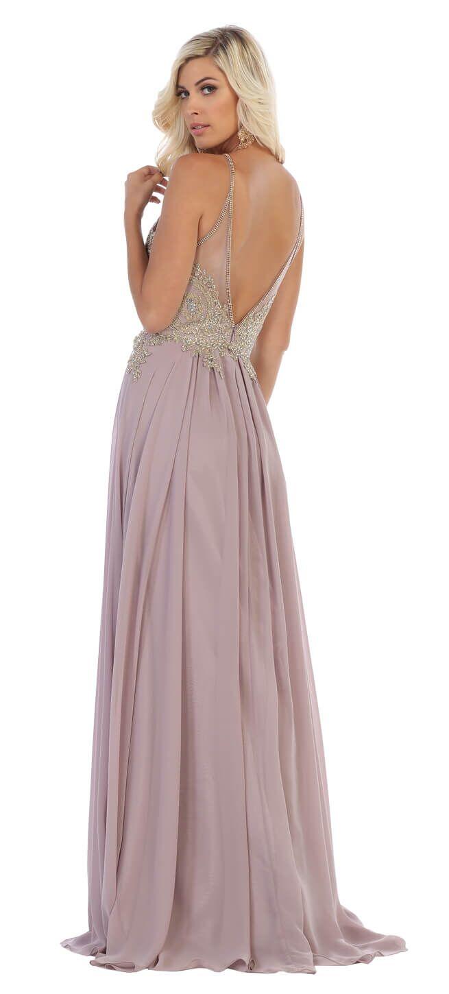 Plus Size Long Formal Evening Prom Halter Dress - The Dress Outlet May Queen