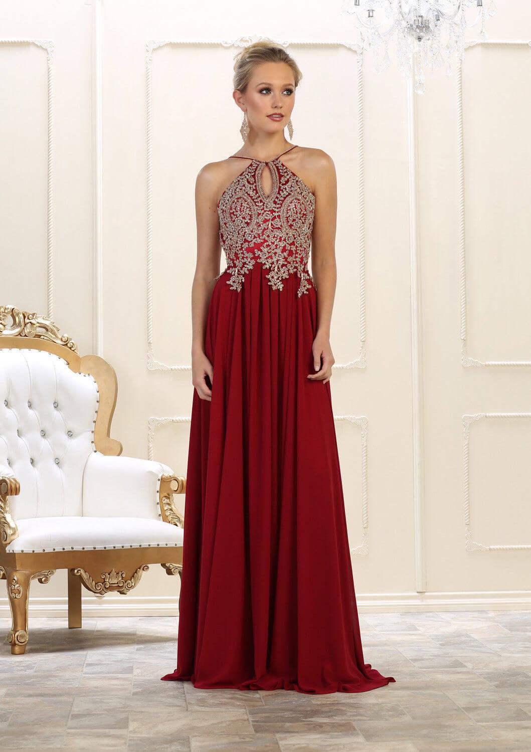 Plus Size Long Formal Evening Prom Halter Dress - The Dress Outlet May Queen