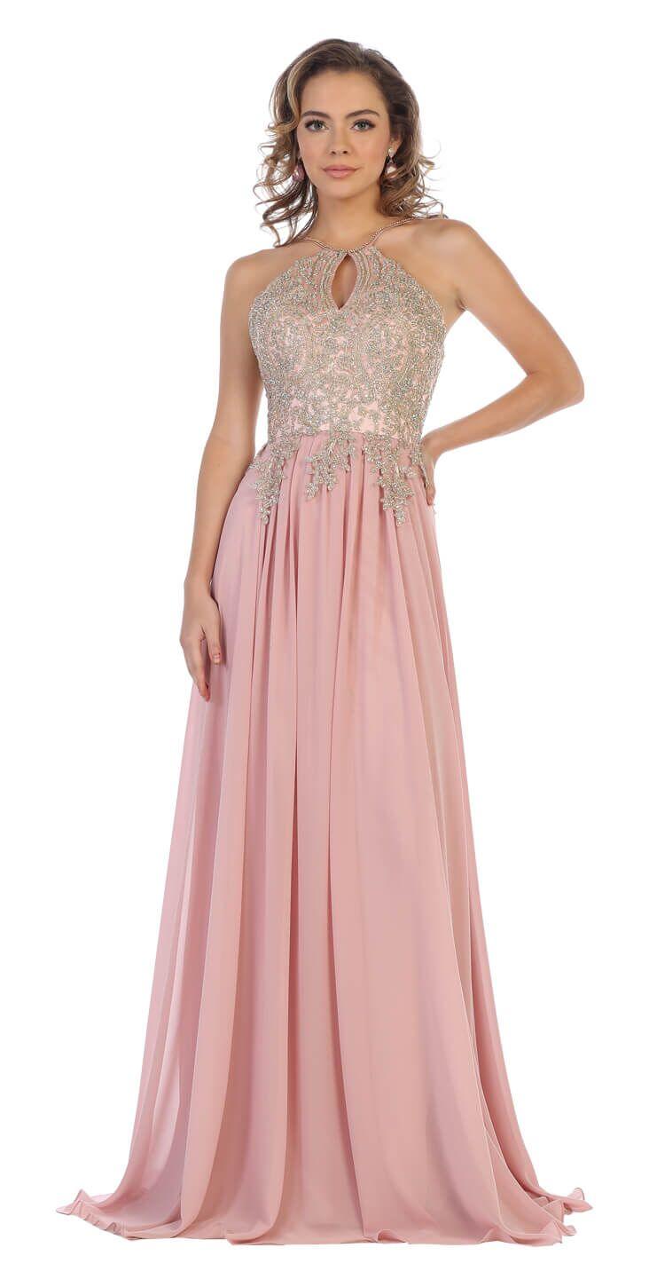 Plus Size Long Formal Evening Prom Halter Dress - The Dress Outlet May Queen