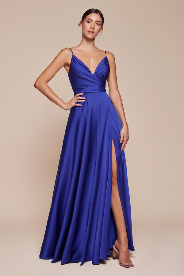 V-Neck Floor-Length Satin Occasion A-Line LaDivine 7485C