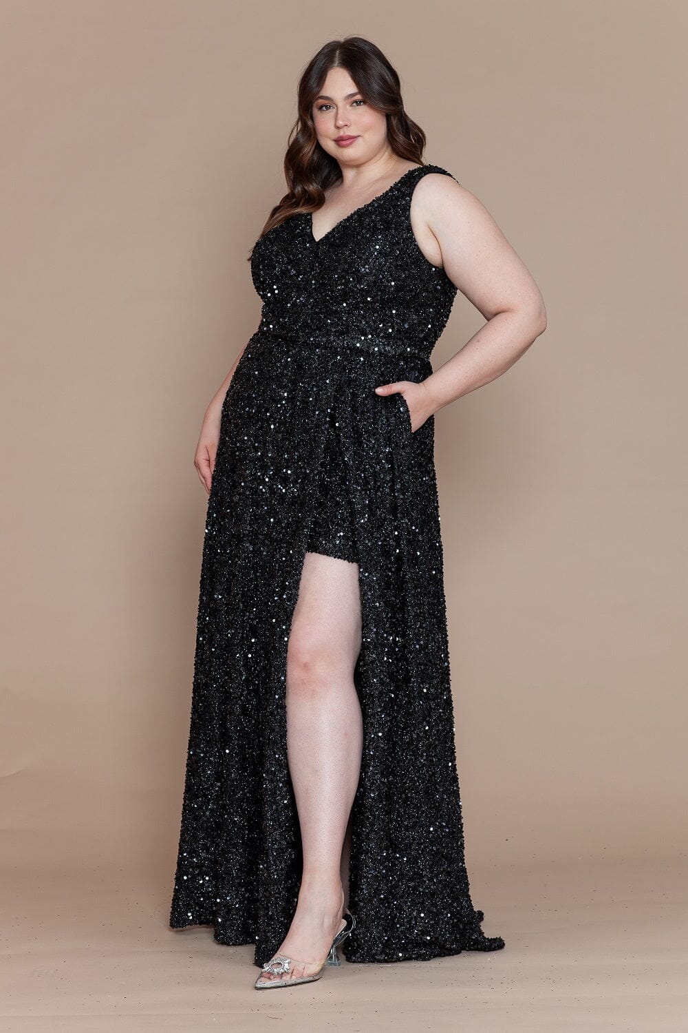 V-Neck Floor-Length Sequin Prom Dress Poly USA W1128 The Dress Outlet V-Neck Floor-Length Sequin Prom Dress Poly USA W1128 The Dress Outlet