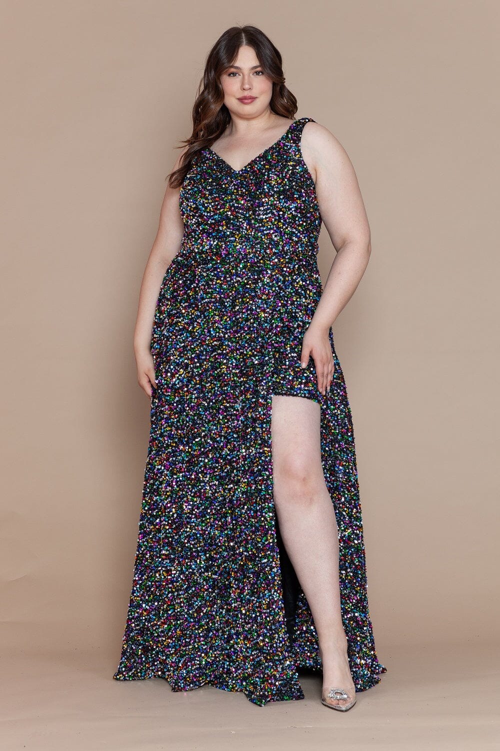 V-Neck Floor-Length Sequin Prom Dress Poly USA W1128 The Dress Outlet V-Neck Floor-Length Sequin Prom Dress Poly USA W1128 The Dress Outlet