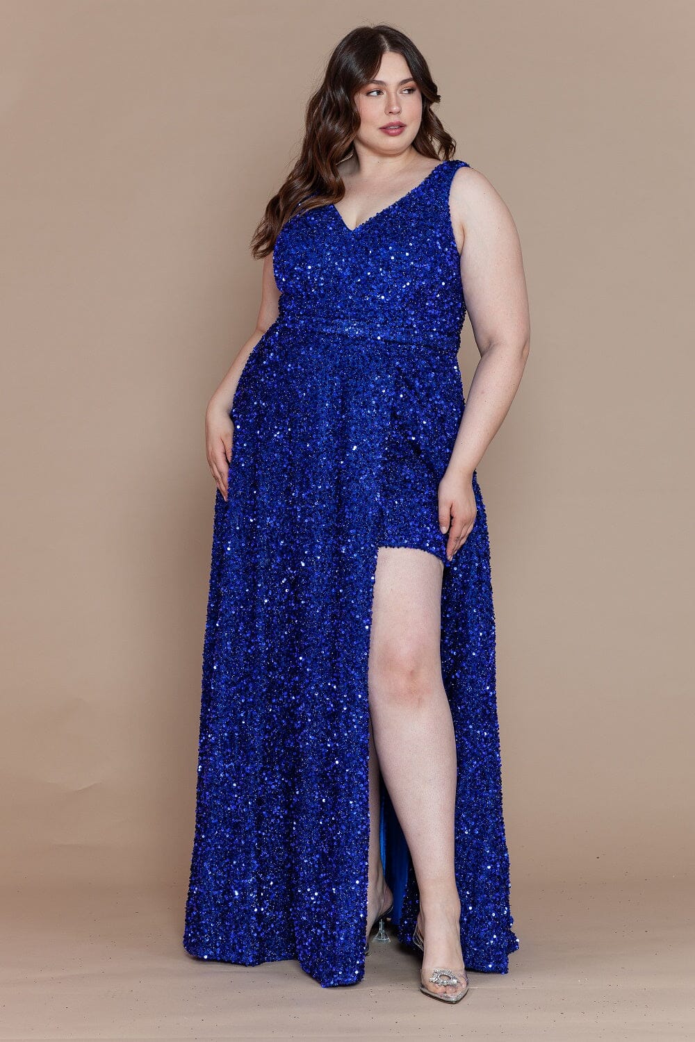V-Neck Floor-Length Sequin Prom Dress Poly USA W1128 The Dress Outlet V-Neck Floor-Length Sequin Prom Dress Poly USA W1128 The Dress Outlet