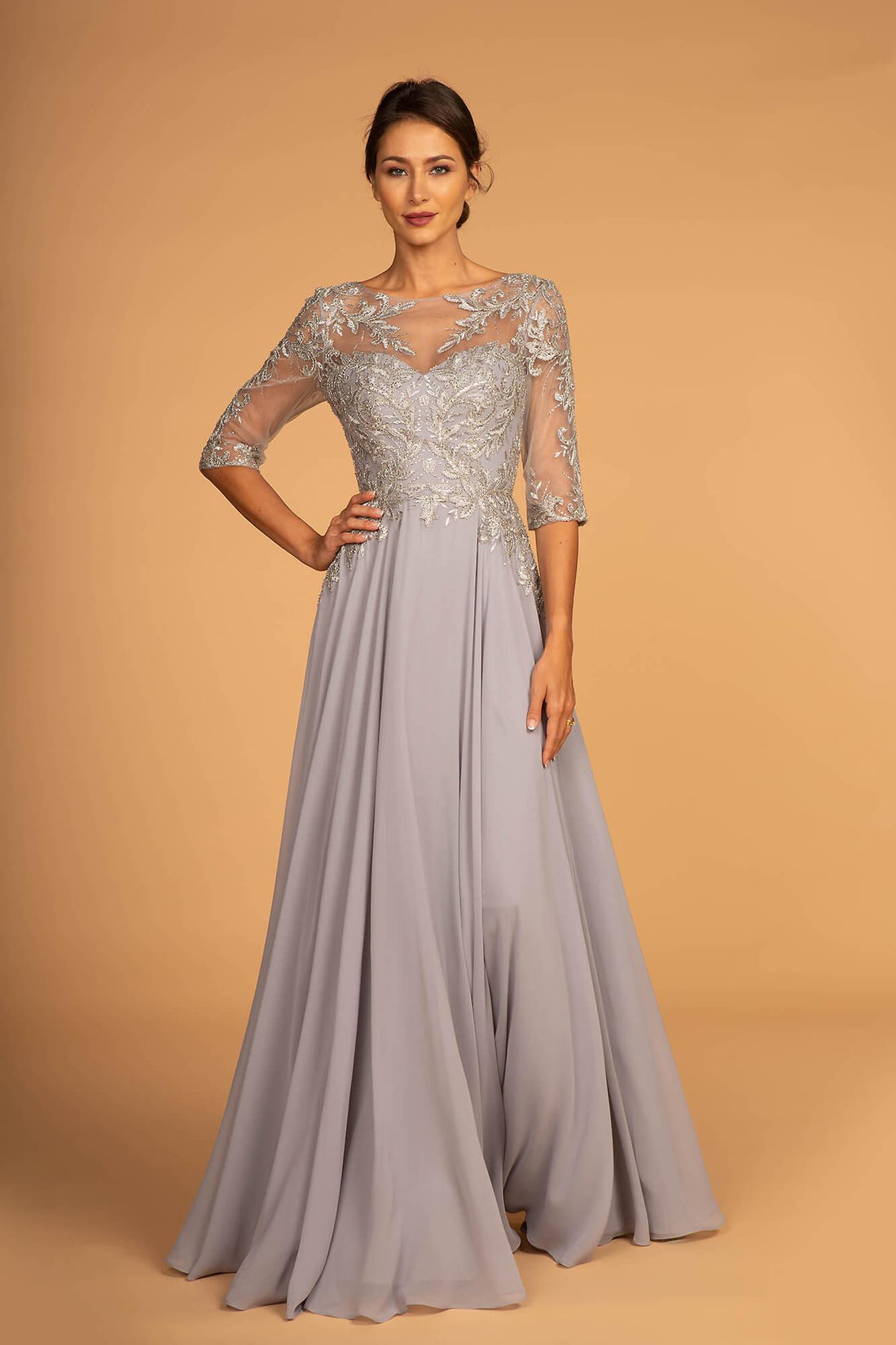 Cicinia Silver Mother Of The Bride Dress Long Chiffon A-line Plus Size V-neck Floor Length main image 1