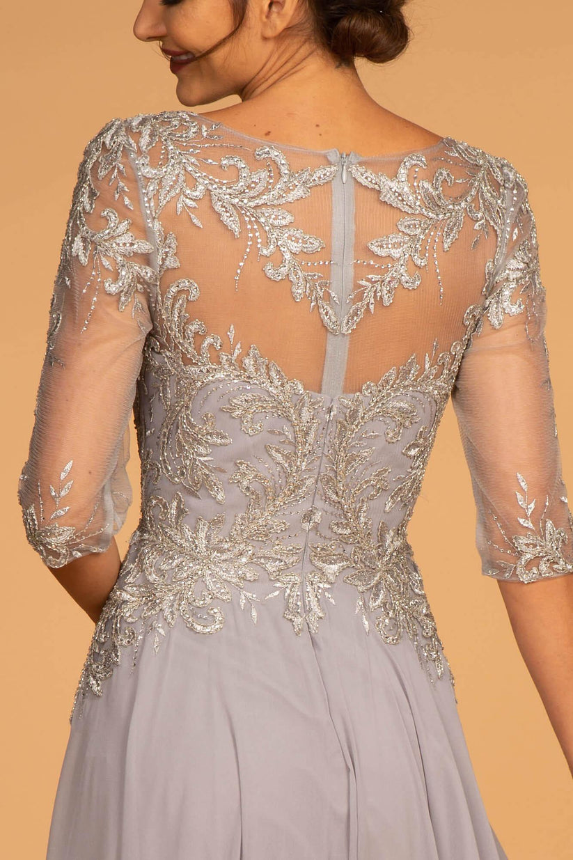 Cicinia Silver Plus Size Mother Of The Bride Dress With Sleeves Long Chiffon Beaded A-line Tea Length main image 1