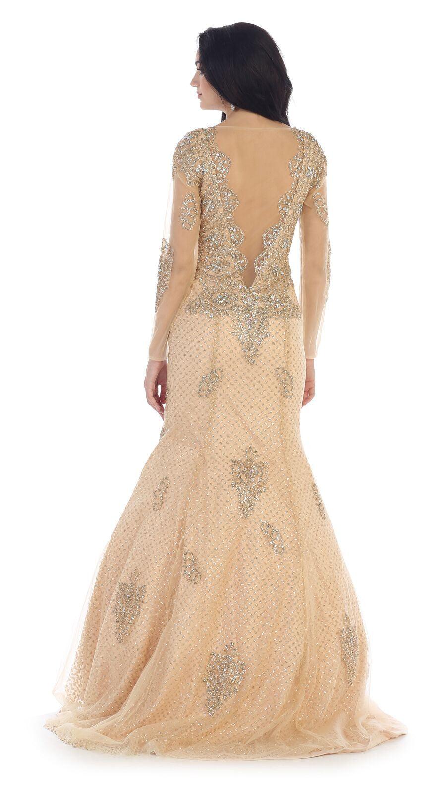 Plus Size Pom Long Sleeve Dress Formal Evening Gown - The Dress Outlet May Queen