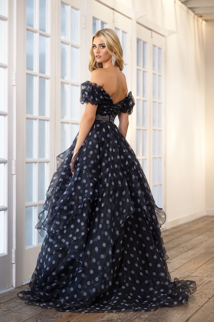 Long Ruffle A Line Formal Prom Dress Ava Presley 39318 - Black/White / 2 Long Ruffle A Line Formal Prom Dress Ava Presley 39318 - Black/White / 2