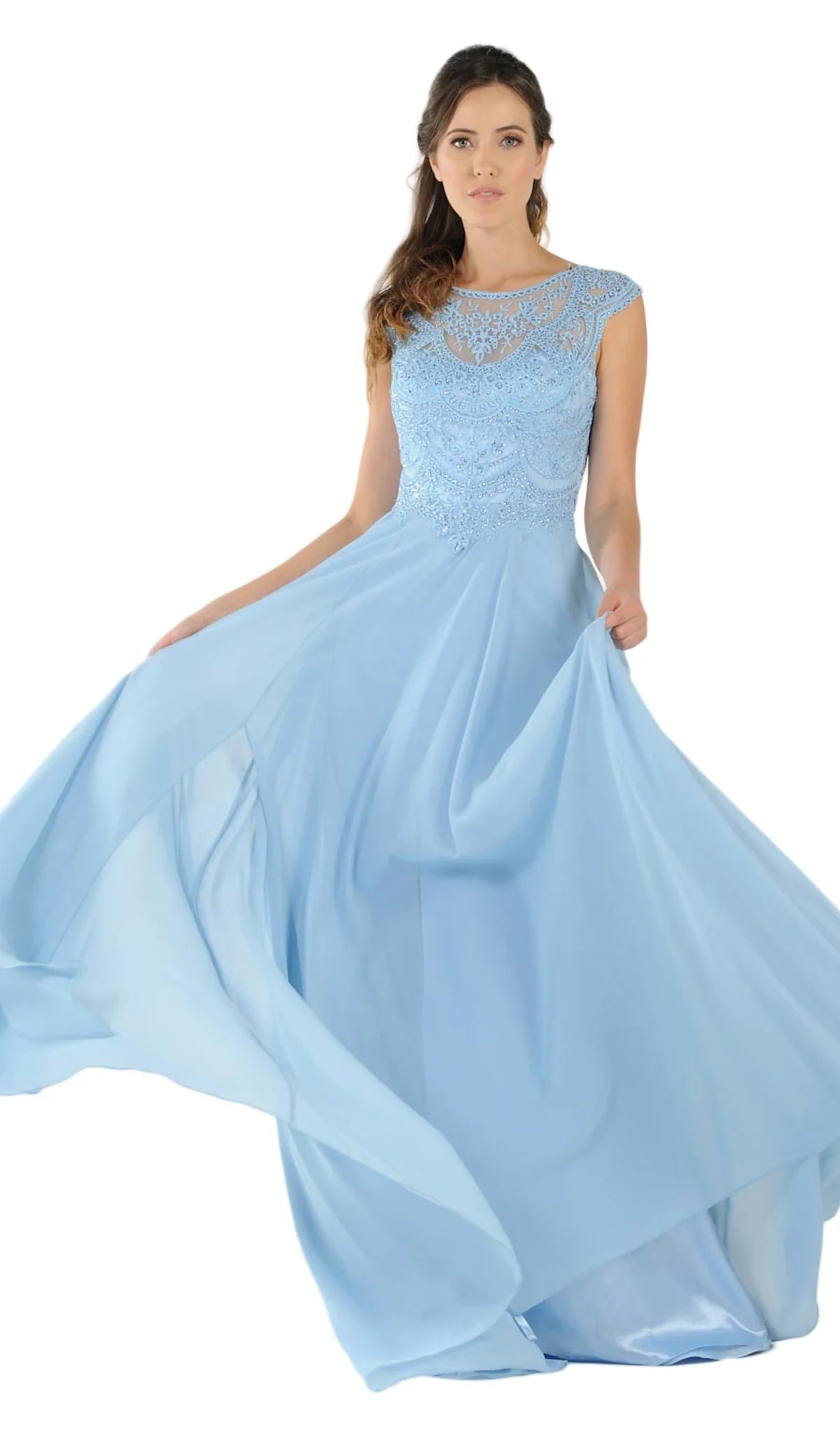 Jewel Floor-Length Chiffon A-Line Formal Gown with Embroidered Bodice  The  Dress Outlet