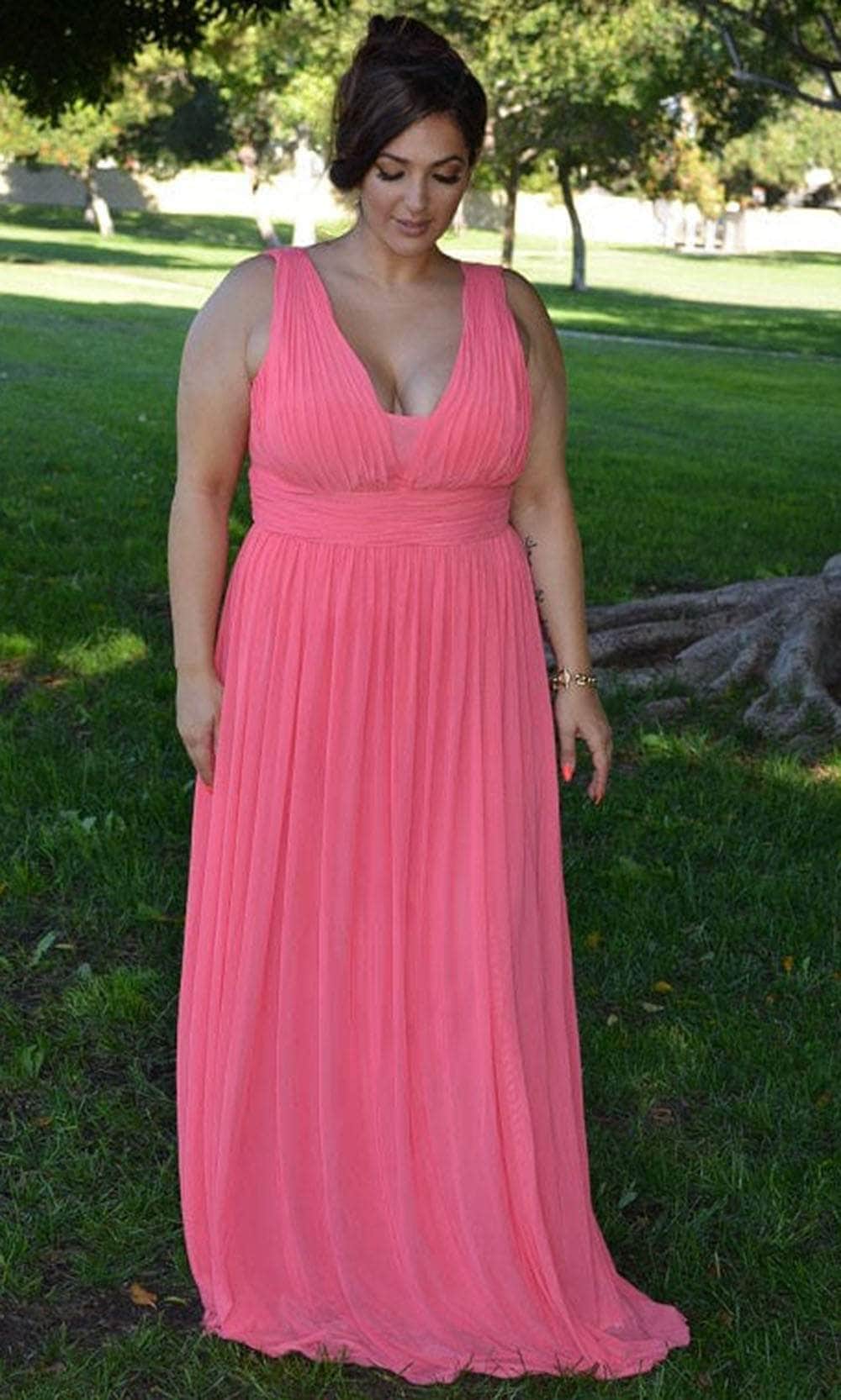 V-Neck Floor-Length Chiffon Formal A-Line Poly USA 8408W
