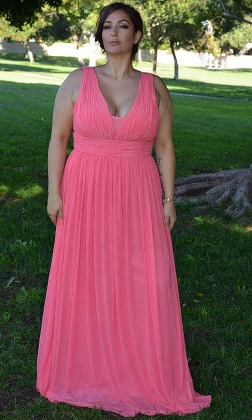 V-Neck Floor-Length Chiffon Formal A-Line Poly USA 8408W
