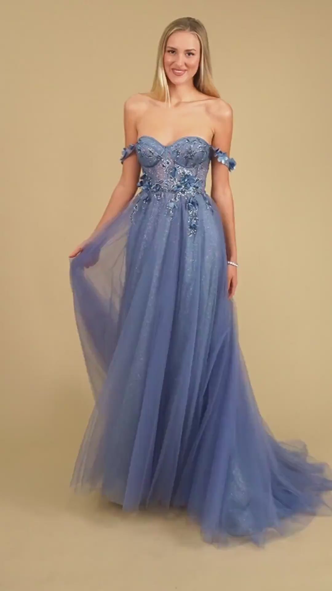 Long Strapless Floral Off Shoulder Formal Prom Dress