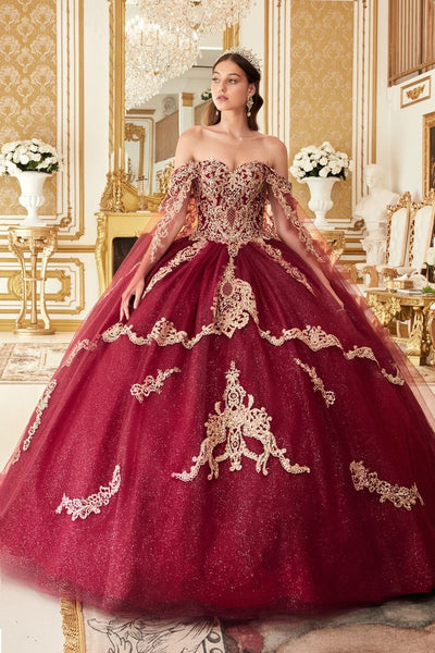 Cinderella Divine 15711 Ladivine Layered Gold Lace Ball Gown Quinceanera Dress, Emerald / S Cinderella Divine 15711 Ladivine Layered Gold Lace Ball Gown Quinceanera Dress, Emerald / S
