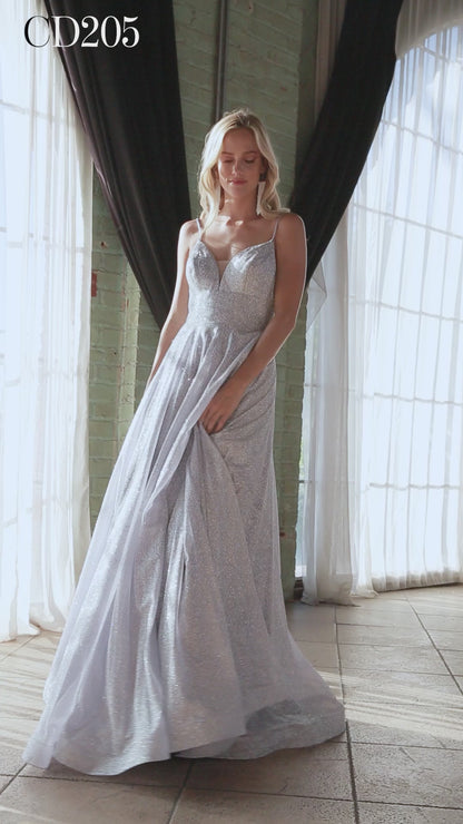 Cinderella Divine CD205 Prom Long Formal Spaghetti Strap Glitter Ball Gown