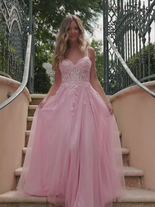 Faviana 11230E Long Formal Floral Applique Cocrset Prom Dress