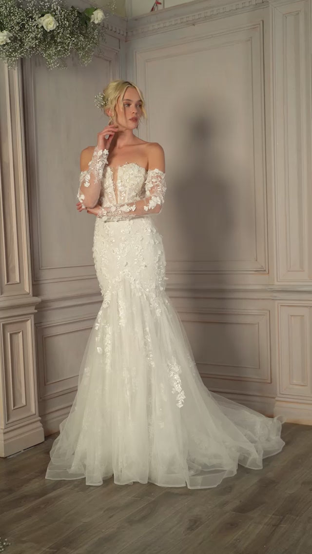 Off White Cinderella Divine CD977W Off Shoulder Long Trail Wedding Dress for $739.0 – The Dress ...