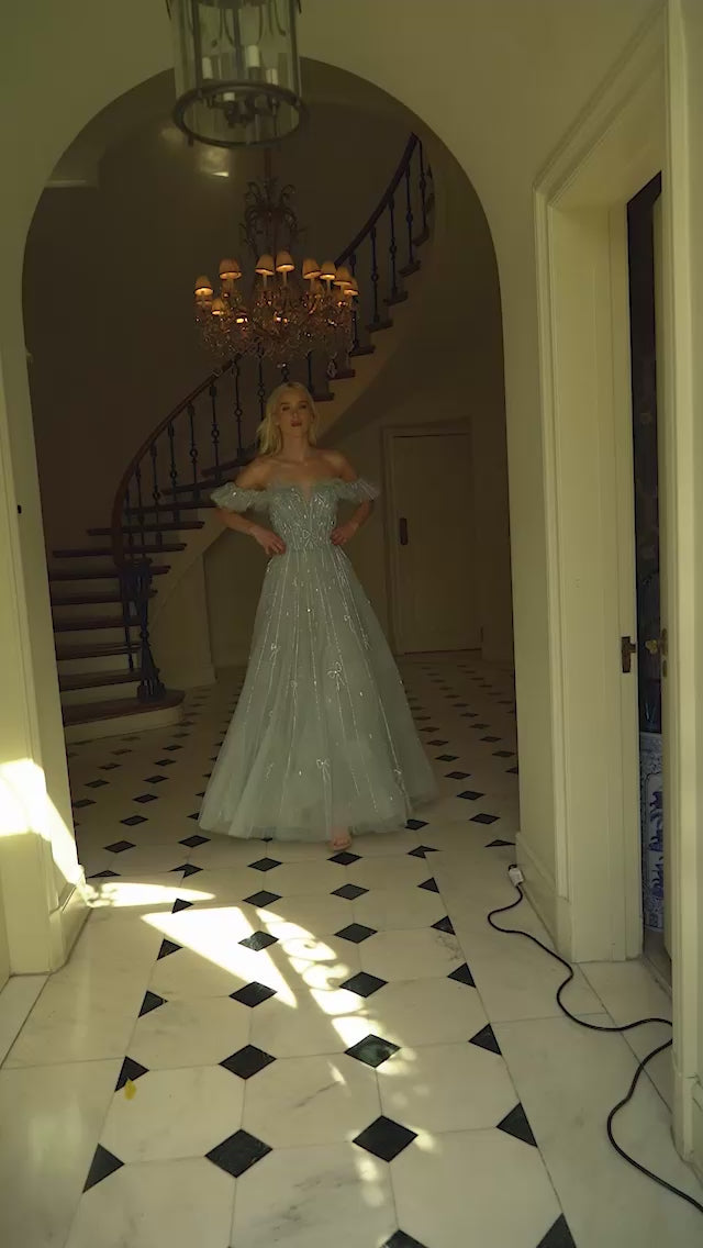 Andrea & Leo A1092 Off Shoulder Sheer Prom Gown