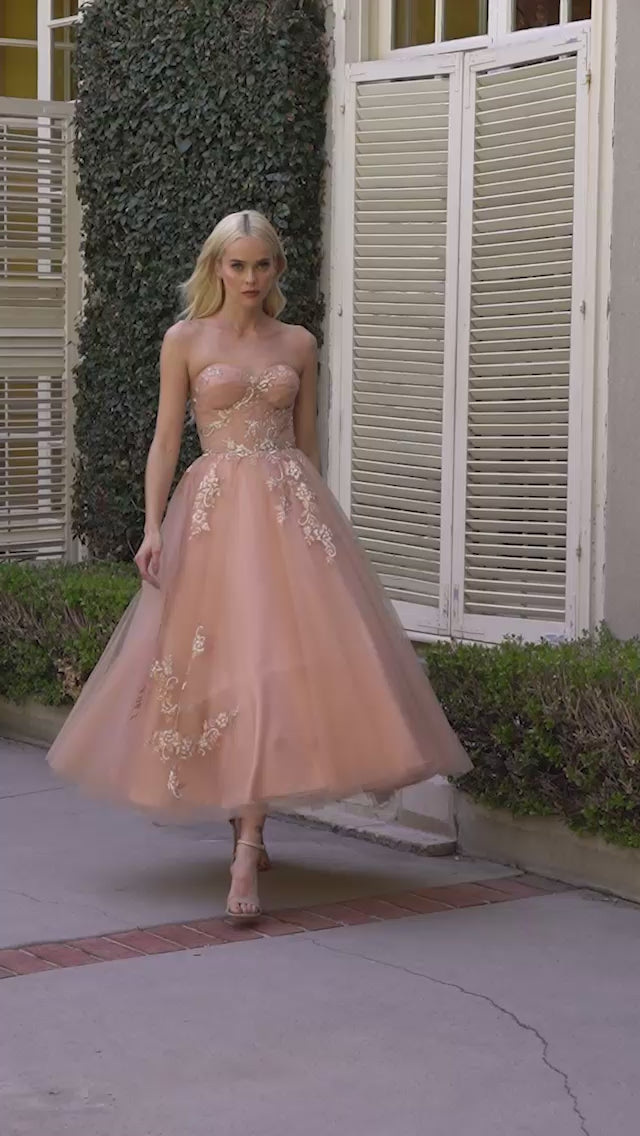 Andrea & Leo A1114 Strapless Tea Length Tulle Dress