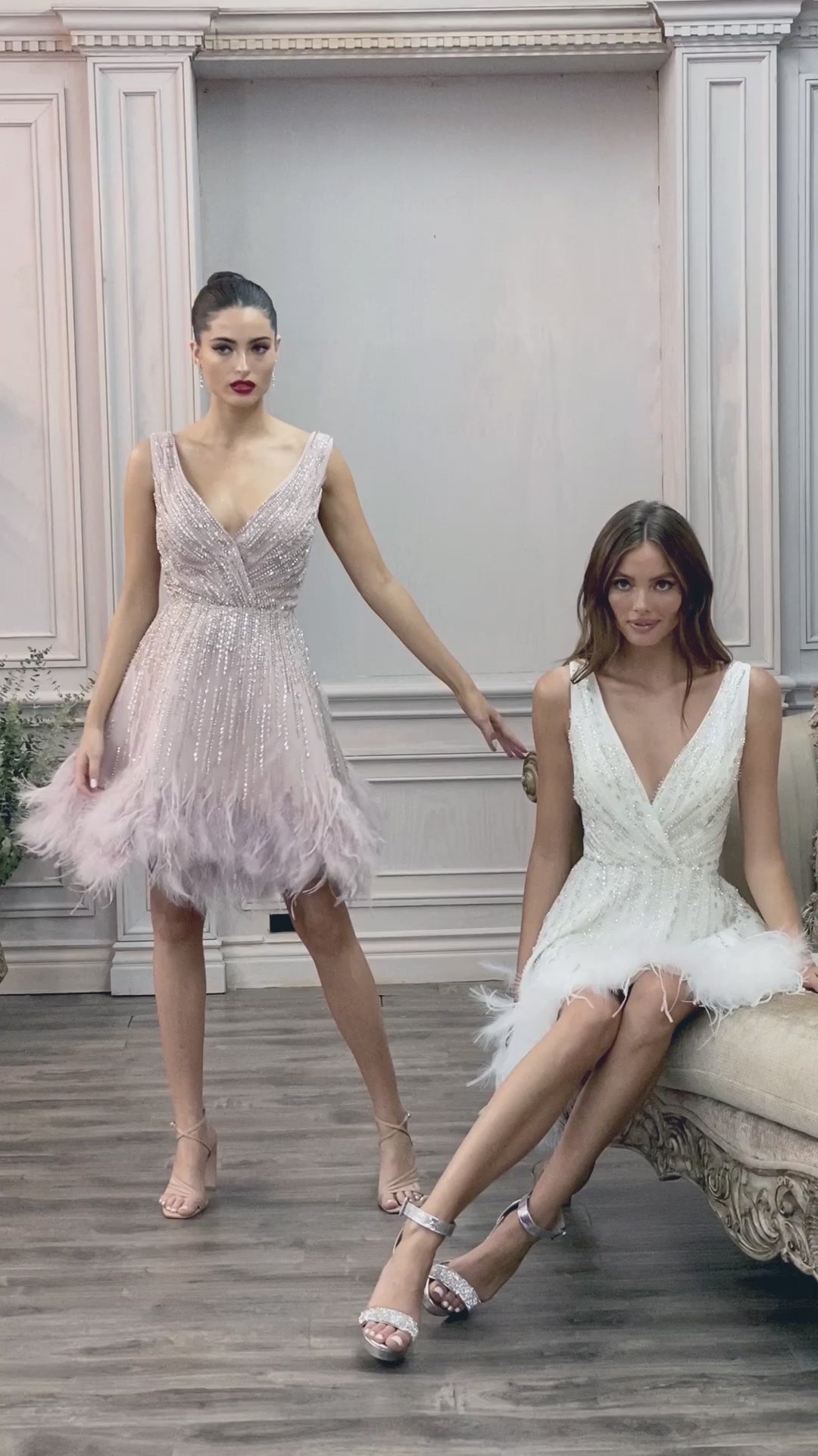 Andrea & Leo A1012 Short Beaded Feather Cocktail Dress