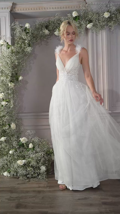 Cinderella Divine CD971W Sleeveless Long Tulle Wedding Dress