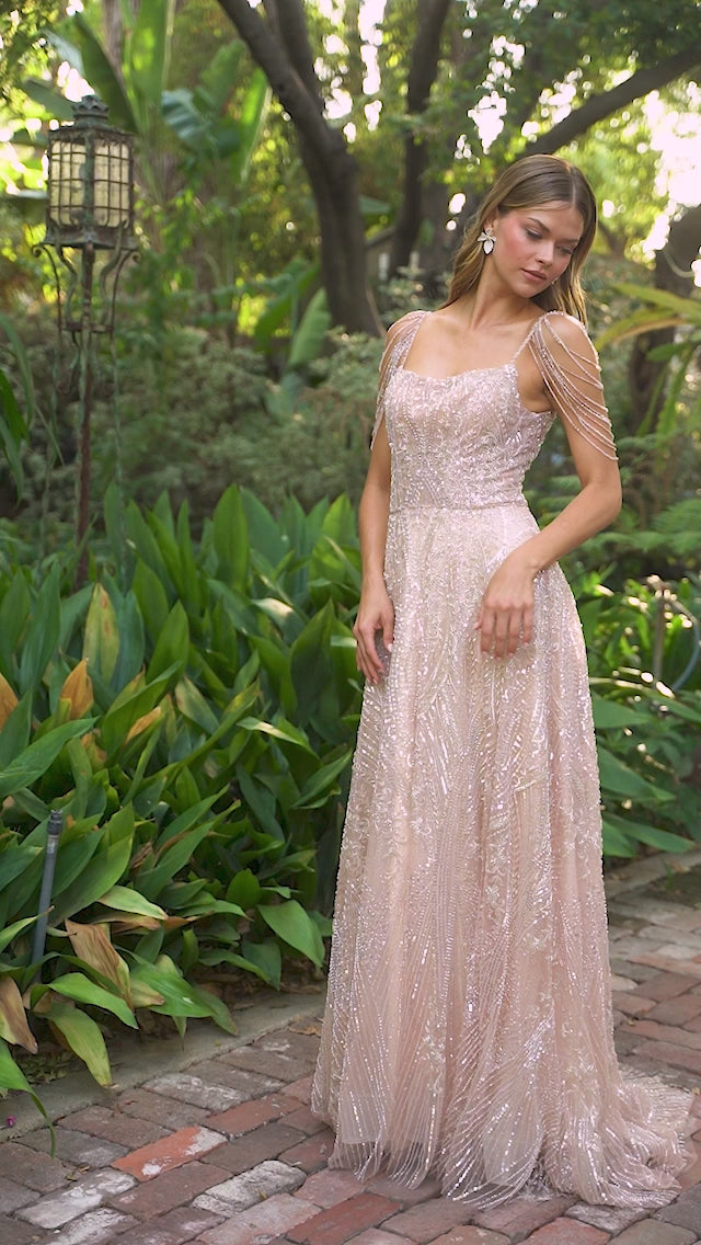 Andrea & Leo A1112 Beaded Sleeve A Line Gown