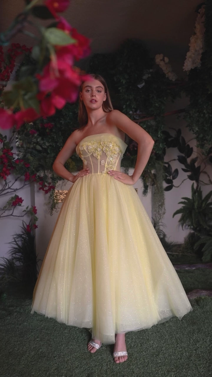 Andrea & Leo A1055 Strapless Tea Length Dress