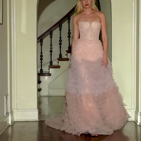 Blush Andrea & Leo A0767 Prom Long Strapless Ruffled Ombre Ball Gown for $450.0 – The Dress Outlet