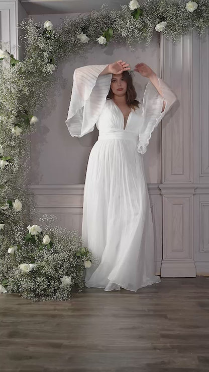 Cinderella Divine CD242W Pleated Long A Line Wedding Dress