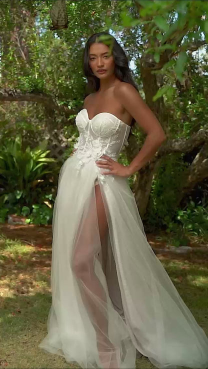 Cinderella Divine CB080W Strapless Floral Wedding Dress