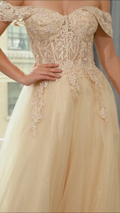 Cinderella Divine CD961 Off Shoulder Long Prom A Line Gown