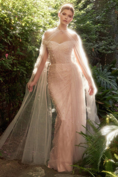 Long Pink Formal Dress with Pearls Sage / 8