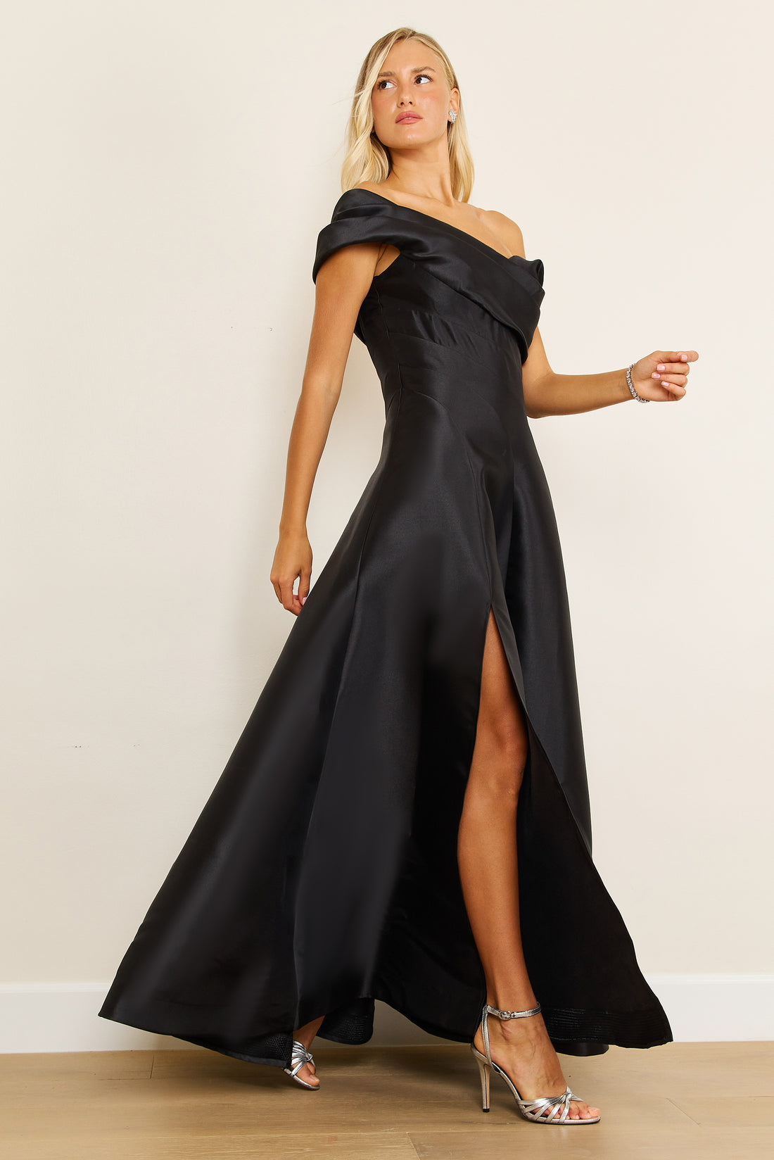 Off Shoulder 3D Rose Ball Gown Evening Dress With Long Sleeve in Champagne main image 0