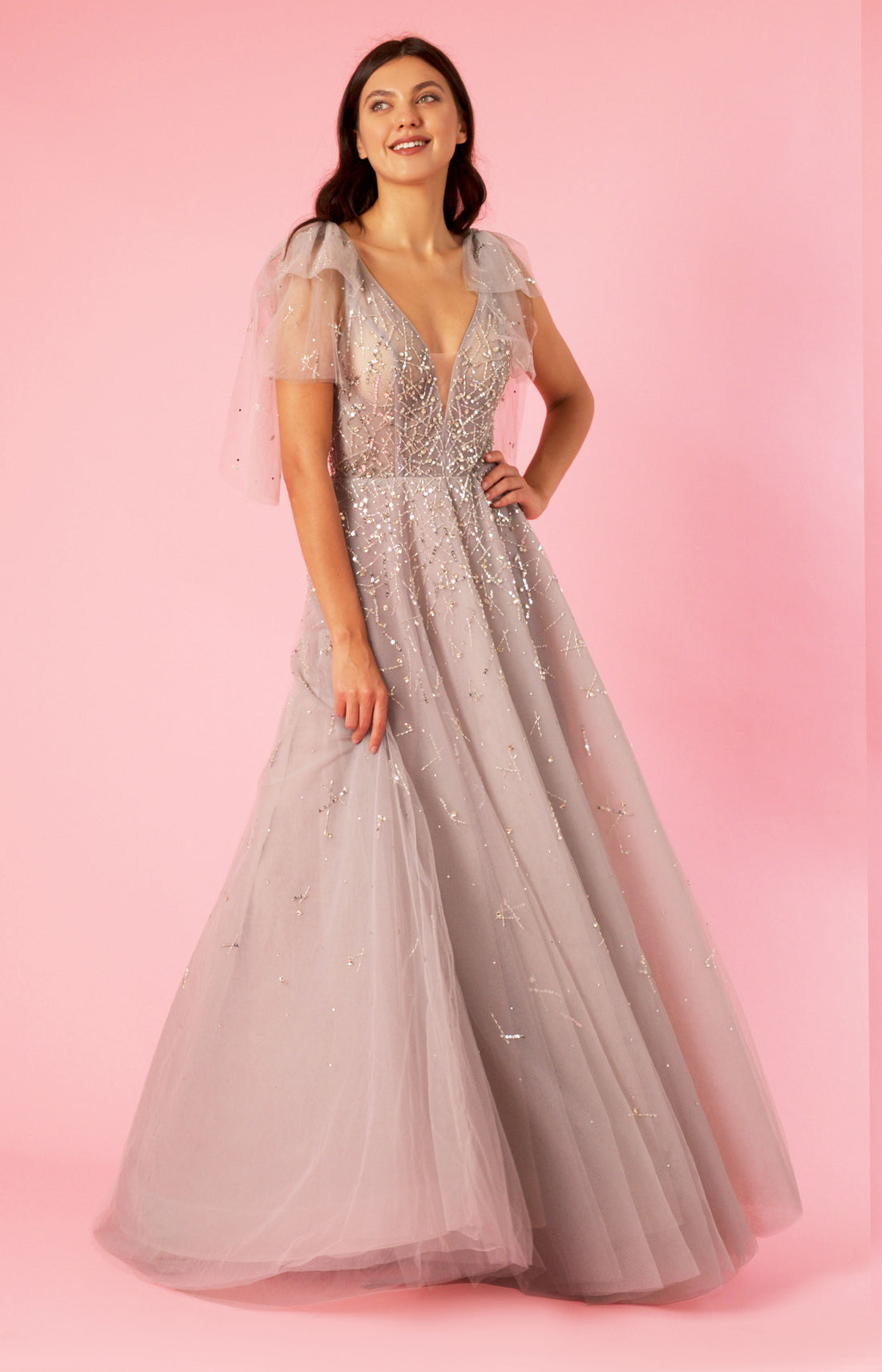 Silver Short Sleeve Silver Formal Evening Dress for $229.99 – The Dress