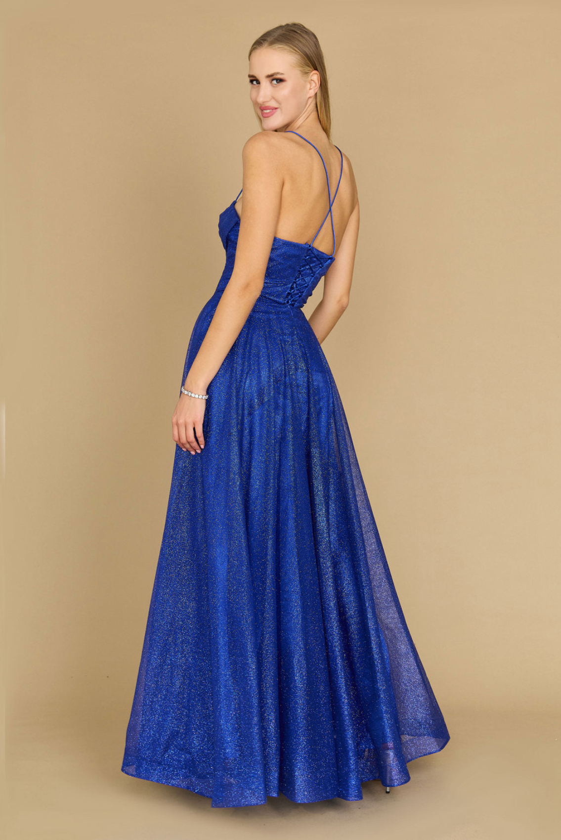 Royal Blue Dylan & Davids Long Sparkling Cowl Corset Prom Dress for $89 ...